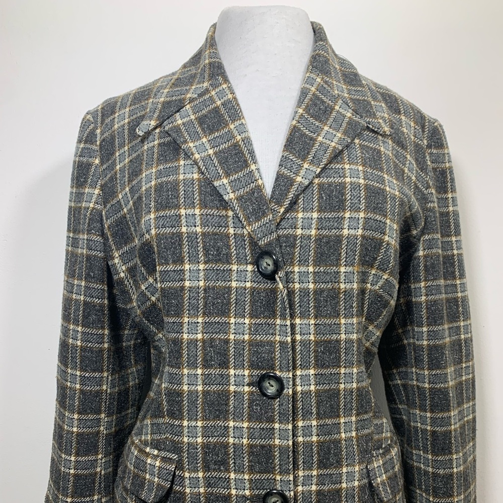 Topshop Women's Blazer Jacket Checked Grey Mix Wool Blend Single Breast UK 12 - Picture 2 of 8